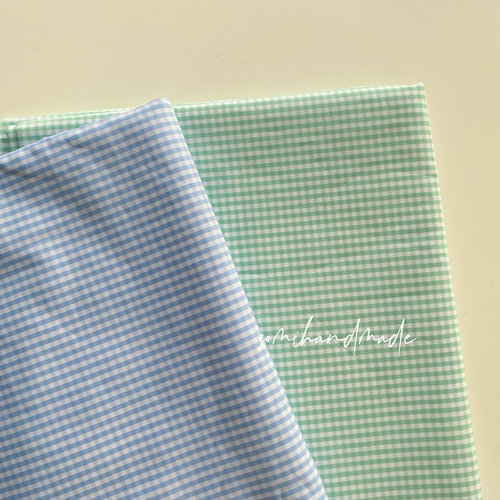 somihandmade天丝棉50支蓝绿马卡龙格子面料衬衣女装手作diy布料
