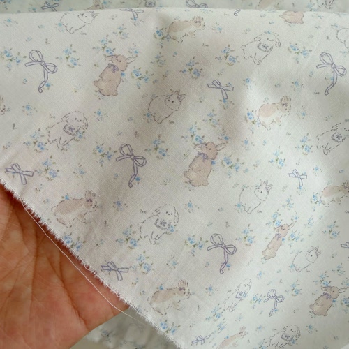 60支纯棉手绘蓝色小花紫色小兔薄棉布diy发圈衬衣春夏连衣裙布