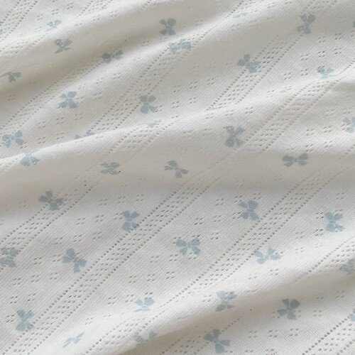 bm风春夏针织镂空蓝色蝴蝶结手作家居服化妆包发圈diy薄布