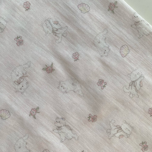 双层纱全棉薄棉布粉色小猫手工diy口水巾宠物衣连衣裙发圈布料