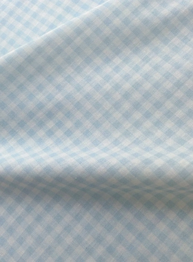 40支纯棉薄棉布数码印花浅蓝色格子面料衬衣家居服娃衣手作面料