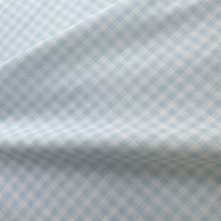 40支纯棉薄棉布数码印花浅蓝色格子面料衬衣家居服娃衣手作面料