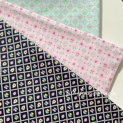 马卡龙彩色小格子草莓小花黑粉绿60支纯棉娃衣diy发圈薄棉布面料