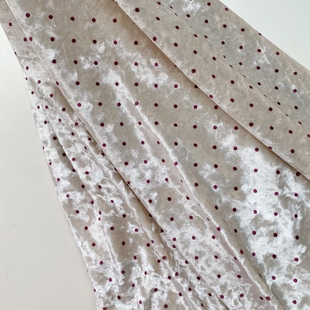 丝绒波点杏色红波点复古diy柔软垂坠光感弹力丝绒面料