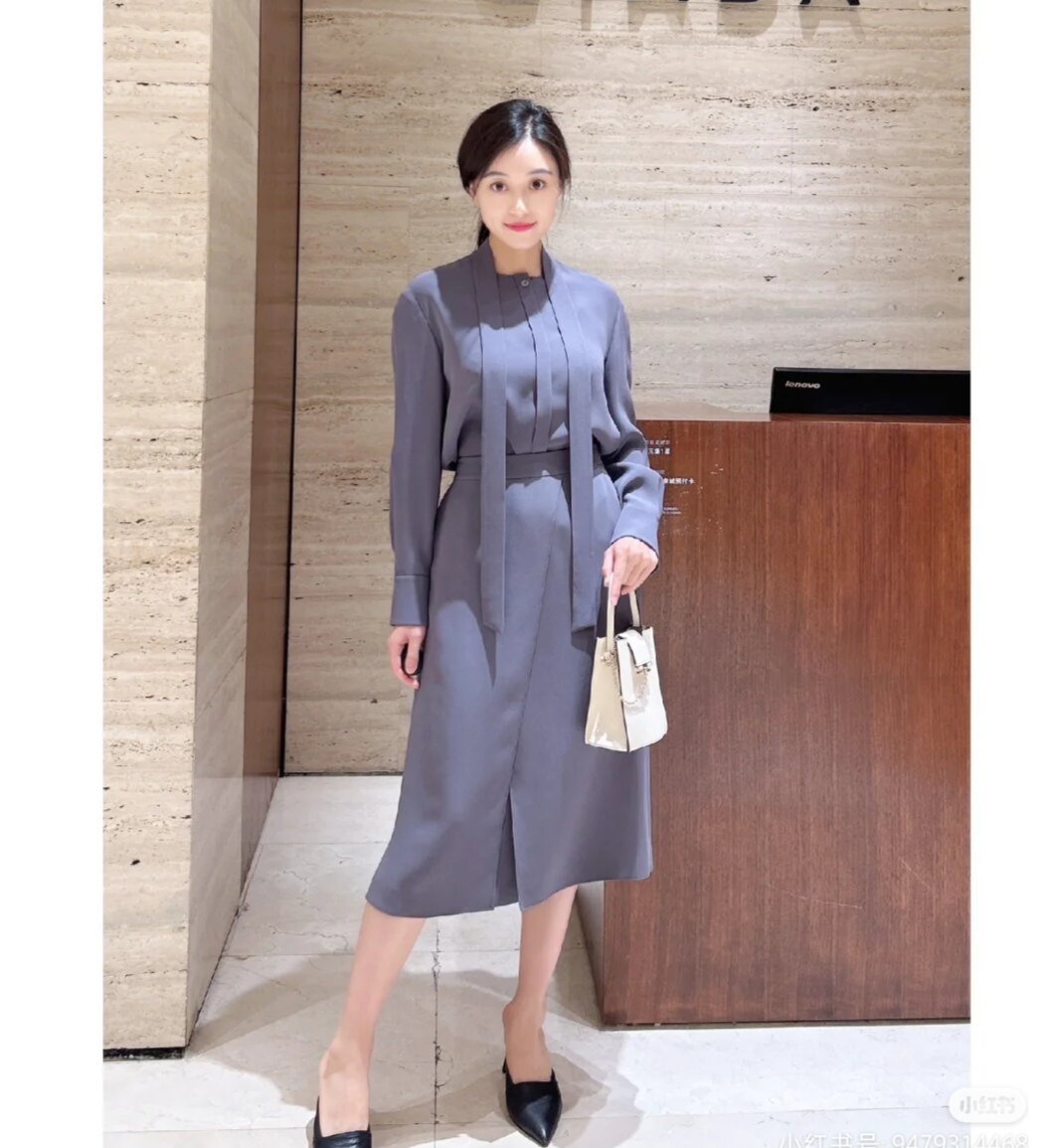 高定轻奢版秋季新款飘带领真丝衬衫高腰半身裙女36姆米真丝重乔