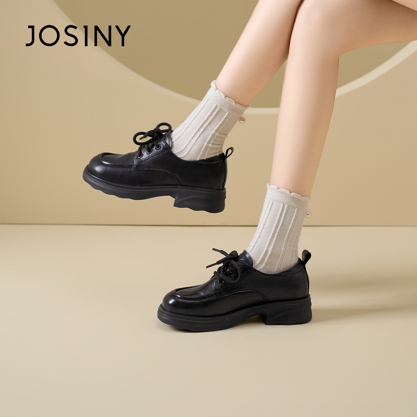 Josiny/卓诗尼英伦风厚底乐福鞋26春女系带粗跟深口单鞋百搭通勤,女鞋,深口单鞋,淘宝优惠券,粉丝福利购,淘宝优惠卷