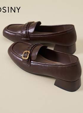Josiny/卓诗尼26春季英伦风乐福鞋女粗跟一脚蹬通勤单鞋小皮鞋