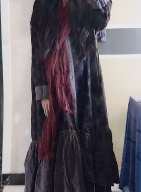 MMBL慢慢变蓝荼法式秋冬款亚麻长袖连衣裙袍子35512 长度125左右