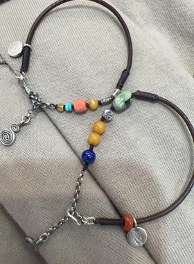 多宝手链 蜜蜡老银绿松石设计师款