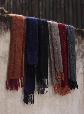 MMBL慢慢变蓝荼秋冬软糯加厚保暖马海毛山羊毛围巾高级感百搭流苏