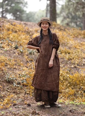 MMbL慢慢变蓝荼圆领套头满分丝宽松连衣裙长袍35845长117胸围132