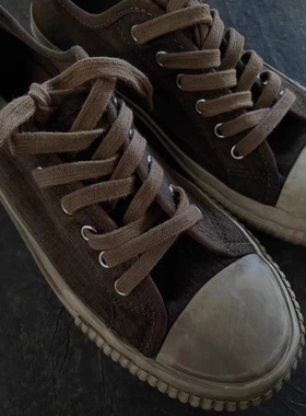 MMBL古兰木原创文艺复古做旧时尚百搭休闲茶染脏脏帆布鞋女1088-1