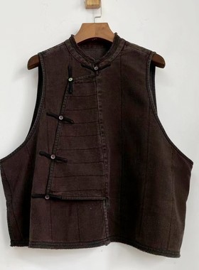 MMBL文艺原创设计师款早春新款绢丝斜襟盘扣立领马夹开衫女