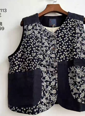 MMBL慢慢变蓝荼332113秋款双层纯棉印花百搭马夹衣长54胸围115