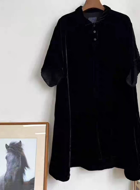 MMBL慢慢变蓝荼原创百搭黑色重磅丝绒连衣裙