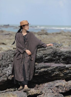 MMBL设计师款文艺复古柔软盘扣连衣裙袍子