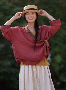 MMBL慢慢变蓝荼文艺麻丝新中式开衫汉服8351003