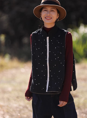 MMBL慢慢变蓝荼中式两面穿马甲波点纯棉马夹立领简约百搭33875