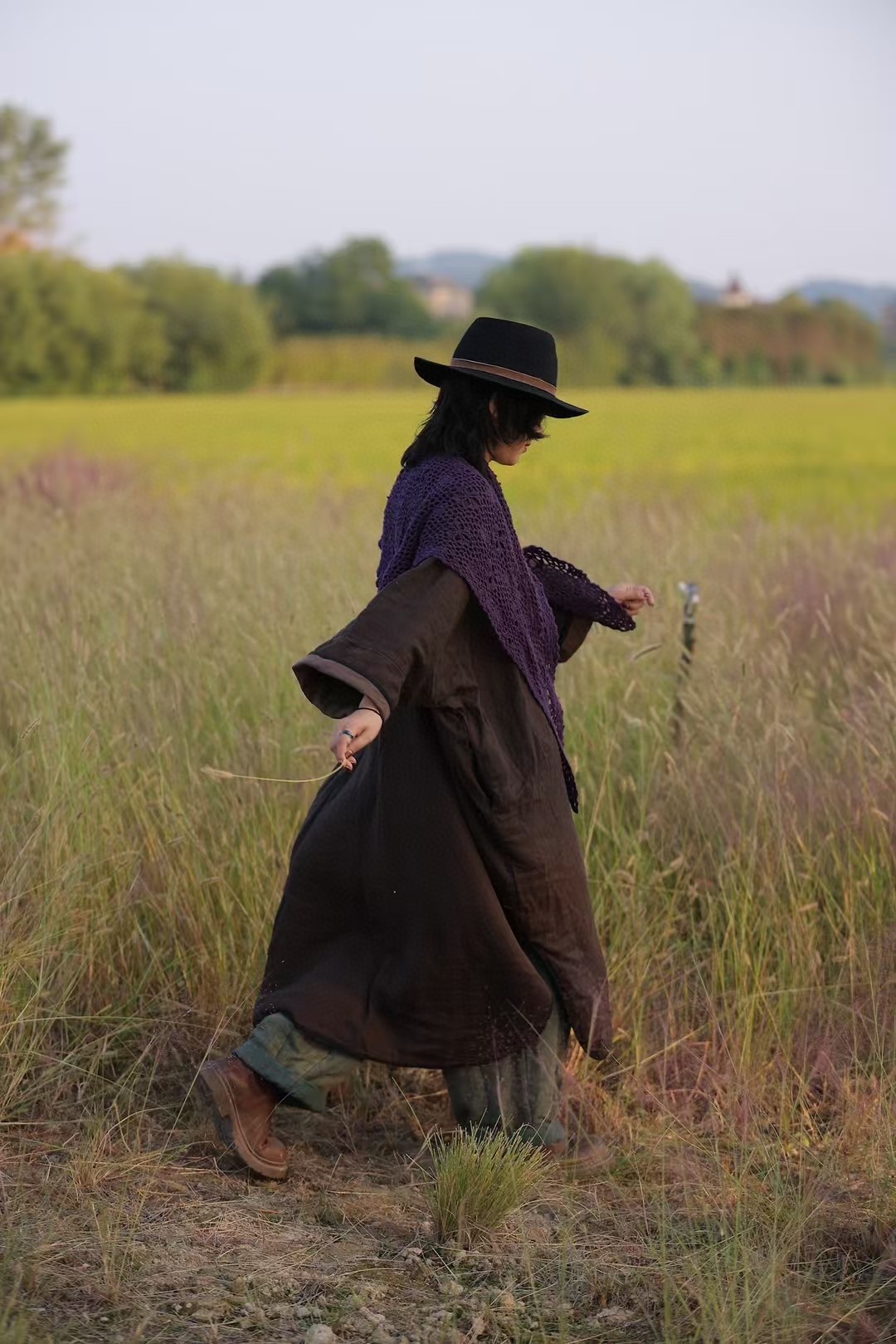 GLM文艺原创宽大双层暗碎花亚麻棉连衣裙袍子古兰木6667