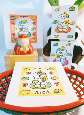 one one原创设计 可爱招财兴旺装饰画riso装饰画恭喜发财兴旺发达