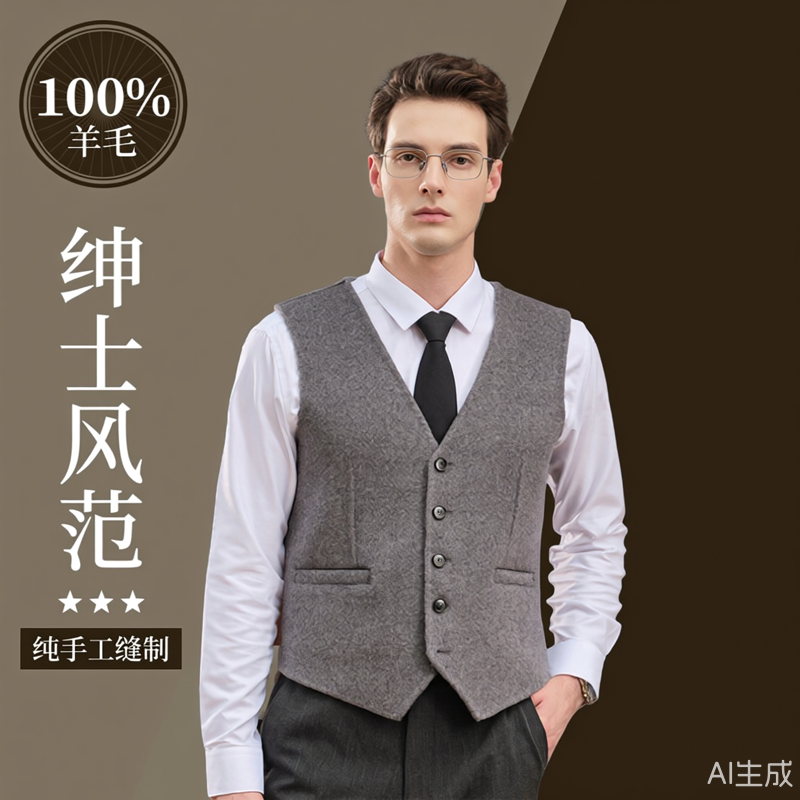 【100%羊毛】男士秋冬双面呢子马甲加厚背心保暖V领羊绒无袖坎肩