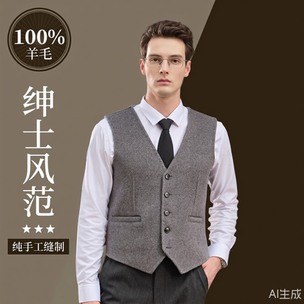 【100%羊毛】男士秋冬双面呢子马甲加厚背心保暖V领羊绒无袖坎肩