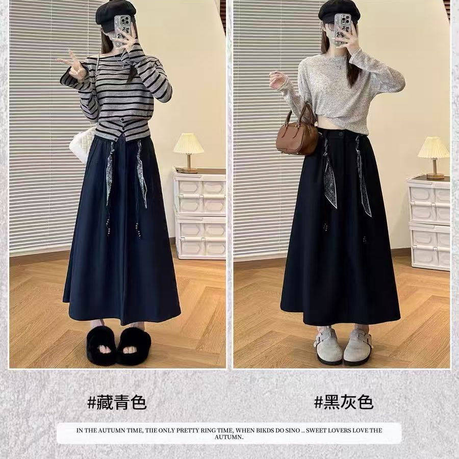 唯夕念高级感丝巾腰带半身裙
