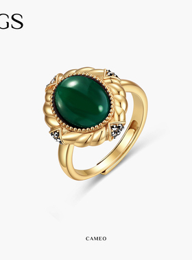 MGS/曼古银卡梅奥美人系列S925银绿玛瑙戒指法式复古精致气质首饰