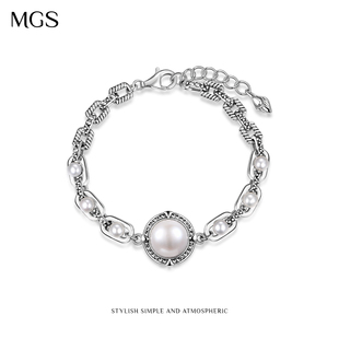 MGS S925纯银珍珠手链轻奢复古小众设计感手饰女 曼古银香颂手链