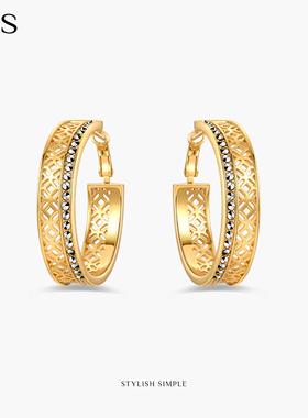 MGS葫芦东方新中式风镶宝石圆圈轻奢高级感耳环女士耳饰生日礼物