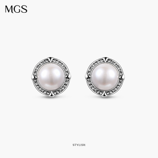 MGS 耳饰轻奢 曼古银香颂系列925银珍珠耳钉耳环耳坠复古精致时尚