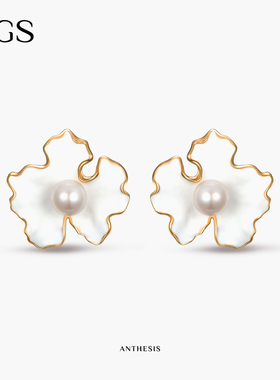 MGS/曼古银陌上花开珍珠花朵山茶花耳环简约气质小巧百搭