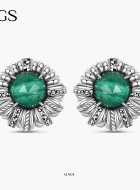MGS/曼古银盖亚之眼孔雀石轻奢耳环高级小众轻奢纯银耳饰女夏