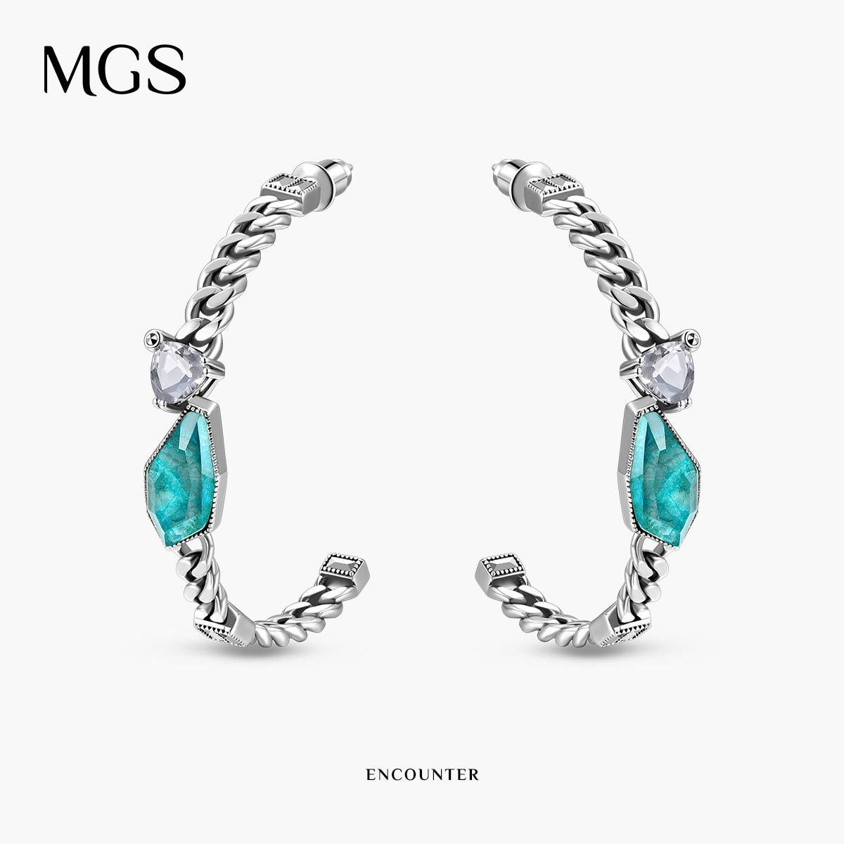 MGS/曼古银邂逅系列小众设计感高级冷性风凤凰石拼白水晶耳环女潮