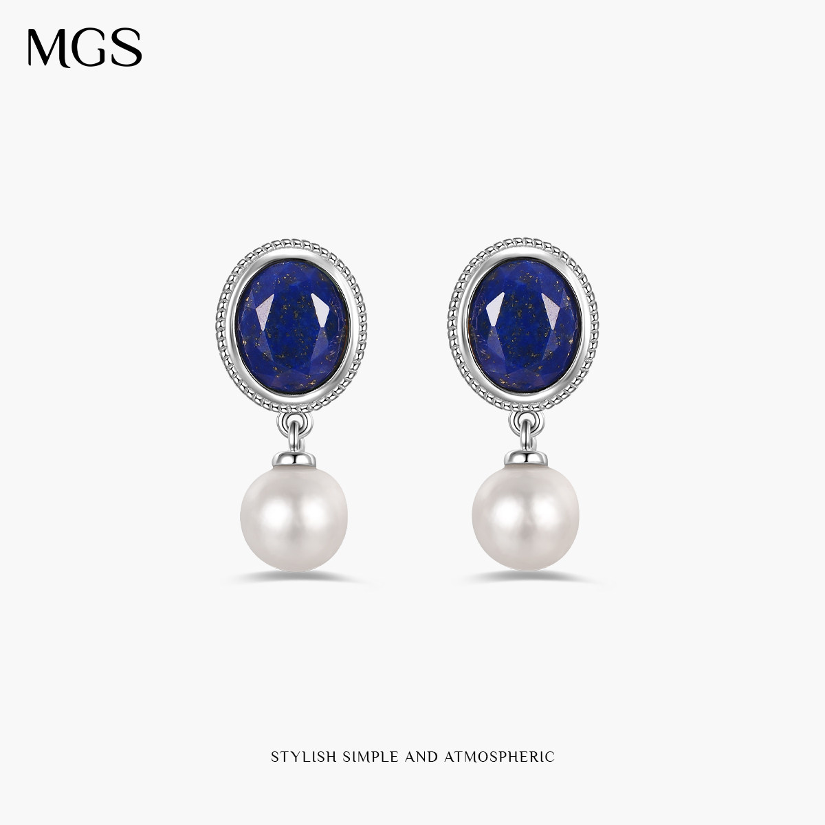 MGS/曼古银织梦耳环复古时尚轻奢珍珠S925银耳环孔雀虎眼青金