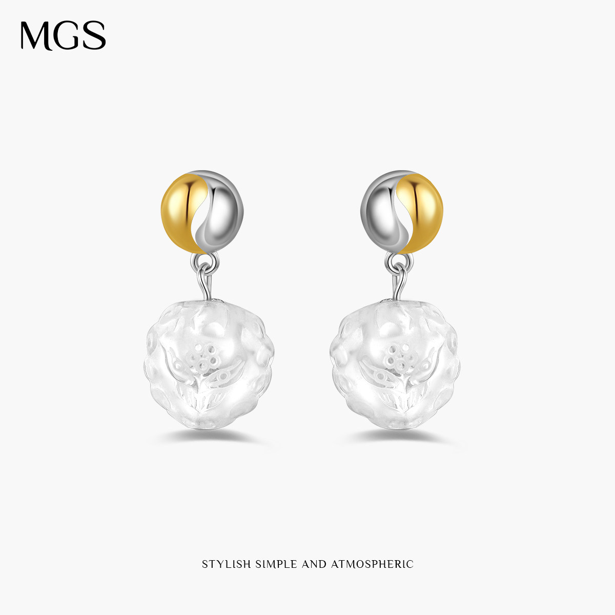 MGS/曼古银灵狐II白水晶凤九耳环时尚轻奢感设计925银饰品送