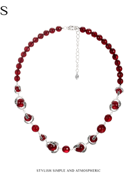 MGS/曼古银波尔多庄园项链女蛇年纯银锁骨新中式链颈链毛衣链玛瑙