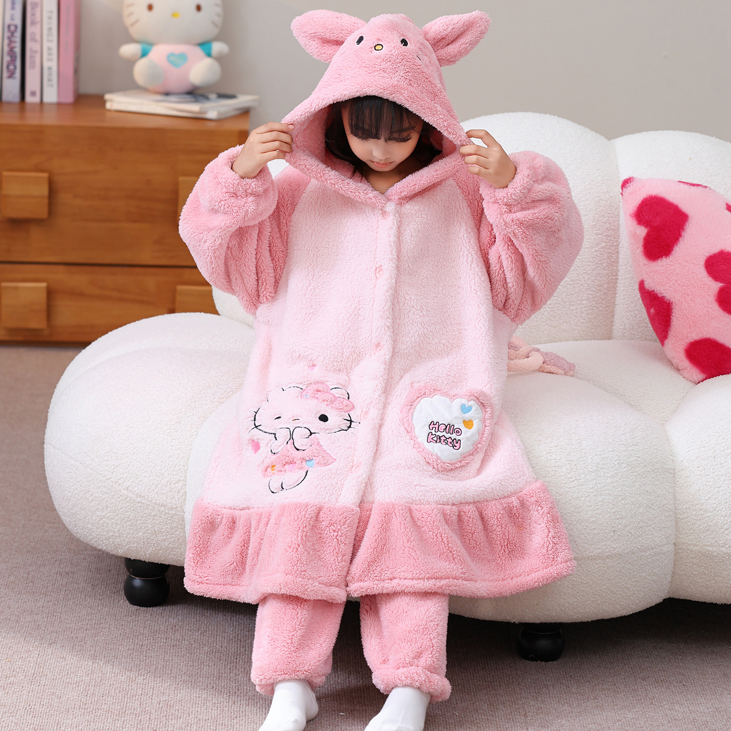 儿童冬珊瑚绒睡袍女孩加厚法兰绒