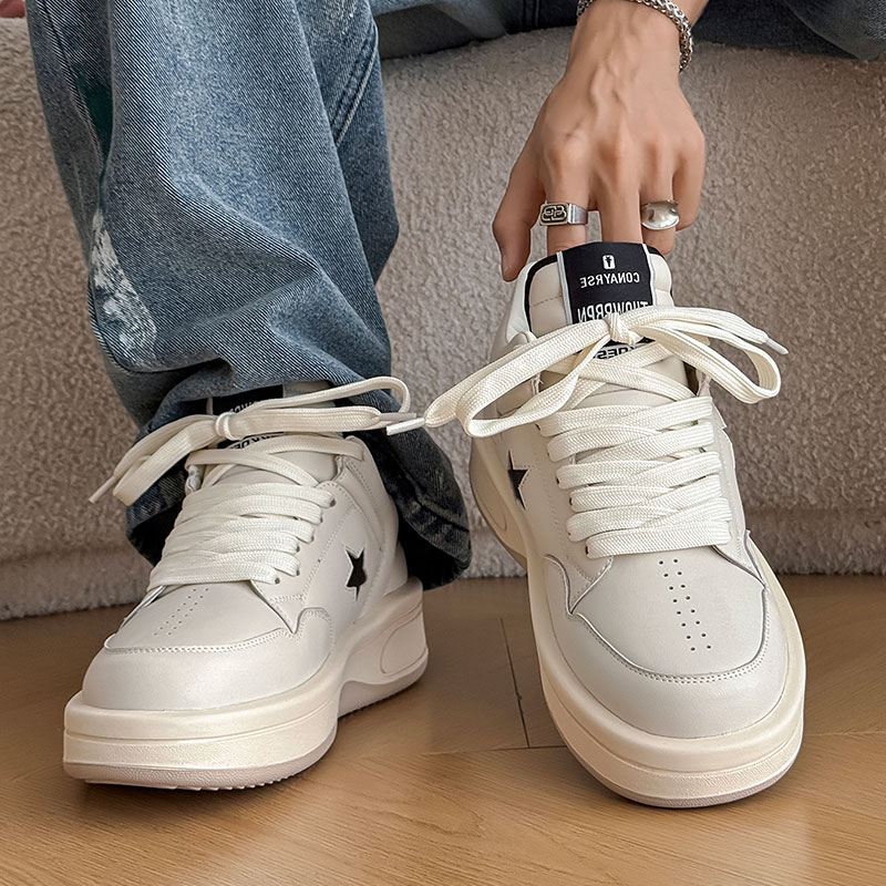 小白鞋男款2025新款鞋子潮鞋冬季个性厚底真皮爆款百搭休闲鞋板鞋