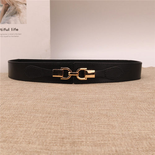 头层牛皮宽腰带女黑色弹力腰封潮