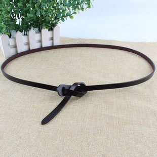 牛皮棕色细腰带女毛衣裙子打结真皮配饰连衣裙装 小皮带收腰 饰韩版