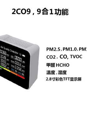 2CO9,CO一氧化碳 CO2二氧化碳  检测仪家用PM2.5甲醛TVOC空气检测