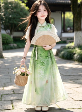 女童夏季新中式水墨竹纹旗袍裙潮