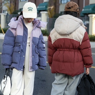 女童羽绒服洋气时髦冬装儿童超洋气拼色时尚收腰中长款85鸭绒外套