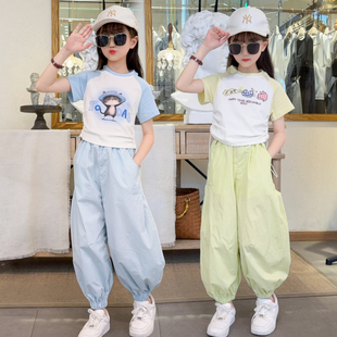 T恤中大童时髦网红气球裤 儿童洋气短袖 两件套6 2025新款 女童夏套装