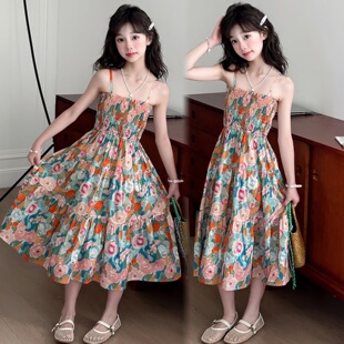 独特绝美初夏小裙子女童夏装2025新款洋气中大童吊带碎花抹胸裙子