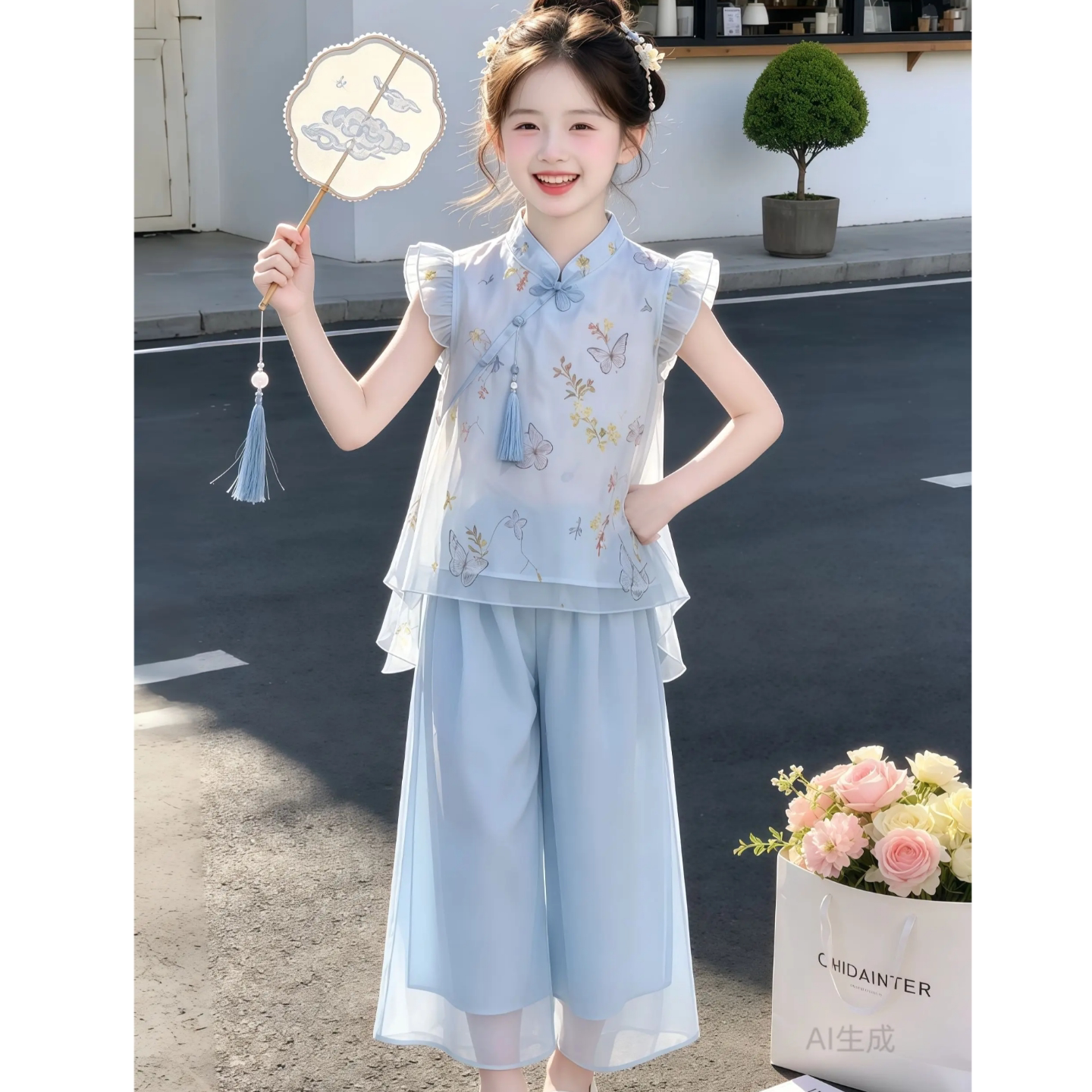 女童夏季新中式改良旗袍两件套图片