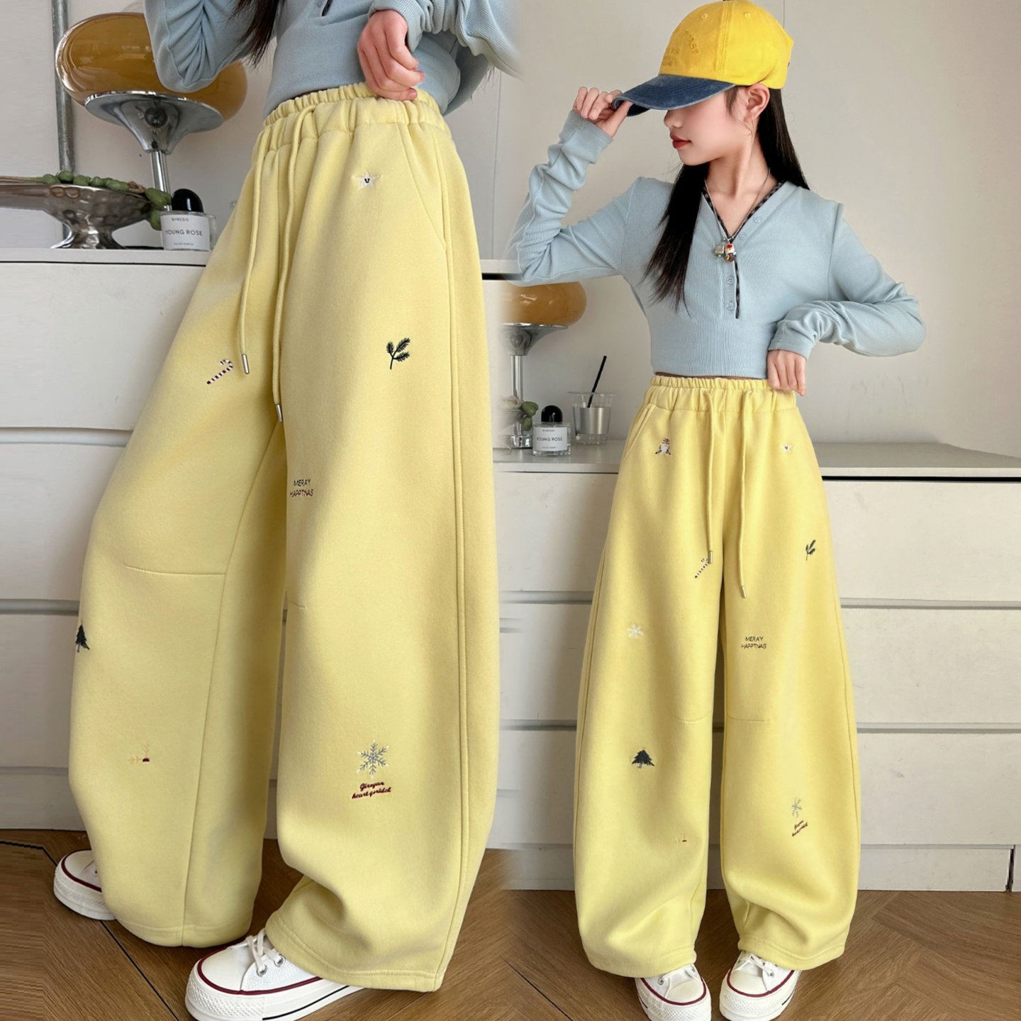 女童春季阔腿裤韩版新款刺绣儿童洋气宽松休闲春秋时髦洋气直通裤,童装/婴儿装/亲子装,裤子,淘宝优惠券,粉丝福利购,淘宝优惠卷