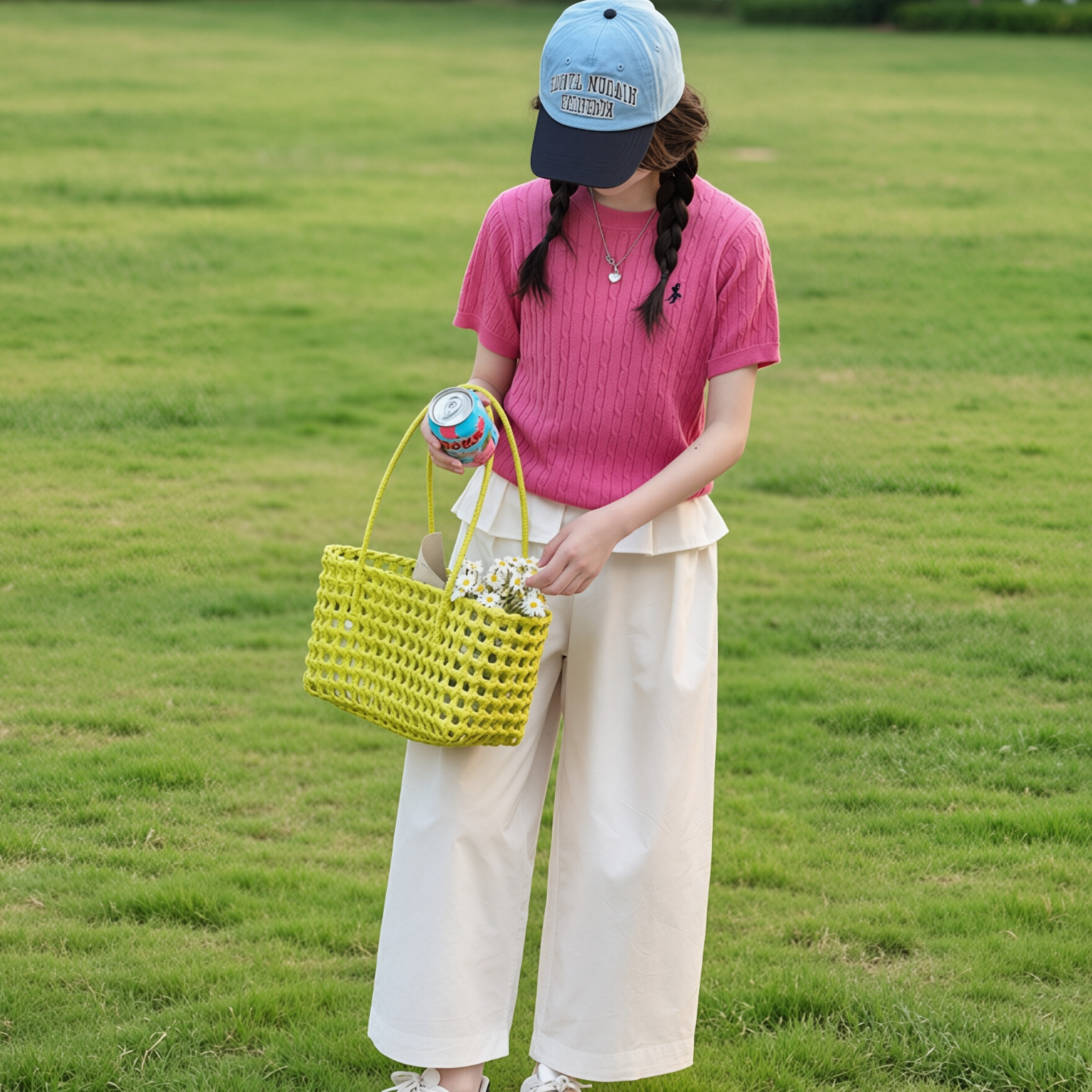 6女孩夏季洋气套装女童麻花针织t恤荷叶边阔腿裤小学生出游穿搭12