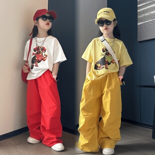 女童巨好看的套装夏2026多巴胺风海岛高级感短袖t恤潮酷裤子两件6